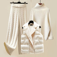 Chloé | Tuta Donna in Maglia Set 3 Pezzi | Maglione a Collo Alto, Pantaloni a Gamba Larga e Gilet | Taglie S-XXL