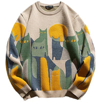 Théo | Maglione Uomo Oversize con Stampa Grafica | Maglia Spessa e Girocollo a Coste | Beige e Nero | Taglie M-2XL