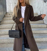 Cappotto Donna Lungo con Revers e Bottoni Frontali | Cinque Tonalità Marroni | Taglie S-2XL