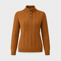 Maglione Donna Cable Knit Isolante in Misto Lana con Bottoni | Collo Mock | Marrone Grigio Verde Khaki | Taglie S-2XL