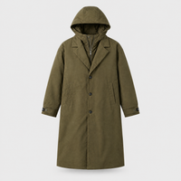 Luca | Cappotto Uomo Lungo con Cappuccio | Antivento e Resistente all'Acqua | Verde Militare e Nero | Taglie XS-3XL