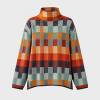 Maglione Donna Dolcevita a Maglia con Fantasia Check Multicolore | Look Statement | Taglie S-2XL