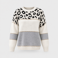 Maglione Donna Colourblock Fantasia Leopardata a Maglia | Grigio Rosa Rosso | Taglie S-3XL