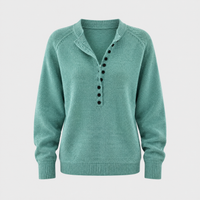 Maglione Donna Scollo a V con Mezza Abbottonatura Vestibilità Rilassata | Verde Smeraldo Khaki Bianco Nero | Taglie S-2XL
