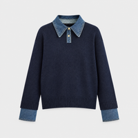 Maglione Donna 2-in-1 con Colletto Denim in Maglia | Sei Colori | Look Layered | Taglia Unica