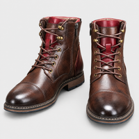 Stivaletti Uomo Classici in Materiale Morbido con Zip e Lacci Cap-Toe | Marrone | Taglie EU 39-45