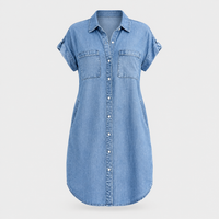 Vestito Donna Denim Structured con Bottoni Manica Corta | Azzurro Grigio Grigio Scuro | Taglie S-XL