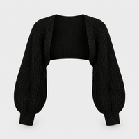 Cardigan Donna Cropped Aperto in Maglia a Costine Stretchy | Nero Panna Bianco | Taglie XS-3XL