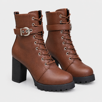 Stivaletti Donna Combat con Lacci Tacco a Blocco e Fibbia | Marrone Verde Nero | Taglie EU 35-43