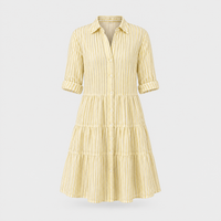 Chemisier Donna Airy in Lino a Righe con Bottoni e Balze | Cinque Colori | Taglie XS-3XL