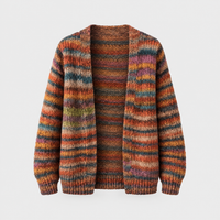 Cardigan Donna Aperto a Righe Vestibilità Rilassata a Maglia | Rosso Blu | Taglie S-3XL