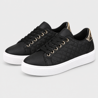 Sneakers Donna Ortopedici Quilted con Lacci e Occhielli Oro | Bianco Nero | Taglie EU 35-43