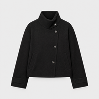 Cappotto Donna Isolante in Lana con Collo Alto e Bottoni Asimmetrici | Nero Grigio | Taglie XS-3XL