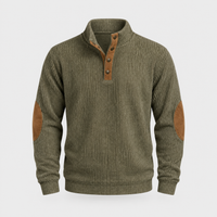 Maglione Uomo Pullover a Costine Stretchy con Toppe ai Gomiti e Quarter-Snap | Cinque Colori | Taglie S-5XL