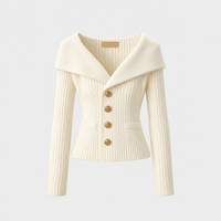 Cardigan Donna Ribbed Off-Shoulder con Bottoni | Dieci Colori | Look Femminile | Taglia Unica