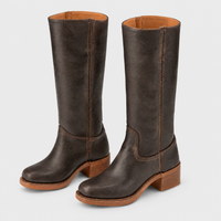 Stivali Donna al Ginocchio in Materiale Morbido Marrone Scuro Tacco a Blocco | Marrone Khaki Nero | Taglie EU 35-43