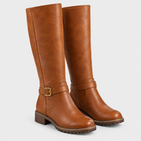 Stivali Donna al Ginocchio in Materiale Morbido con Cinturino a Fibbia | Marrone Marrone Scuro Nero | Taglie EU 35-43