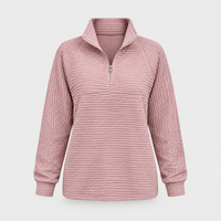 Maglione Donna Pullover con Quarter-Zip Collo Alto Ribbed Stretchy | Sei Colori | Taglie S-2XL