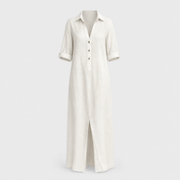 Vestito Maxi Camicia Donna Vestibilità Rilassata Manica Lunga con Bottoni | Nero Bianco Verde | Taglie S-2XL