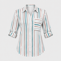 Blusa Donna Fluid in Satin a Righe con Bottoni Manica Lunga | Sedici Colori | Taglie S-3XL