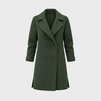 Cappotto Giacca Donna Longline Doppiopetto Effetto Lana | Verde Militare Marrone Nero | Taglie S-3XL