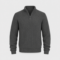 Maglione Uomo Pullover a Costine Stretchy con Quarter-Zip | Grigio Nero Blu Marrone | Taglie M-4XL