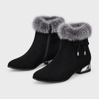 Stivaletti Donna Morbido con Bordo in Peluche Tacco Basso | Nero Marrone | Taglie EU 35-43