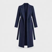Trench Donna Longline con Cintura in Misto Lana con Revers | Blu Navy | Taglie S-2XL