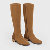 Stivali Donna al Ginocchio Riding Morbido con Tacco a Blocco | Marrone Chiaro | Taglie EU 35-43