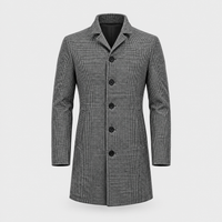 Cappotto Uomo Sartoriale Lungo con Bottoni Motivo Houndstooth | Grigio Chiaro Blu Scuro Nero | Taglie S-3XL