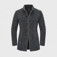 Cappotto Uomo Slim-Fit in Velluto a Coste con Lana Collo Alto con Bottoni | Grigio Nero Marrone Chiaro Bordeaux | Taglie S-3XL