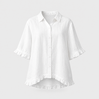 Camicia Donna in Lino Airy con Balze e Bottoni | Bianco Blu Navy Rosa Chiaro Giallo | Taglie S-3XL