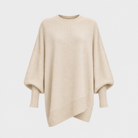 Maglione Donna Oversize Longline Batwing a Maglia | Beige Cammello Grigio Nero Verde Oliva | Taglie S-2XL
