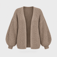 Cardigan Donna Oversize Chunky Knit Aperto con Manica a Palloncino | Khaki Nero Bianco Grigio | Taglia Unica