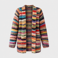 Cardigan Donna a Righe Multicolore Aperto a Maglia | Rosso Blu | Taglie S-3XL