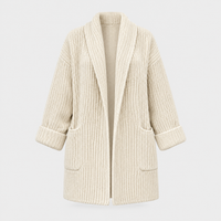 Cardigan Donna Oversize Chunky Knit Aperto | Avorio Cammello | Taglia Unica