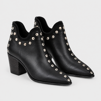 Stivaletti Donna con Borchie Tacco a Blocco Punta Appuntita | Nero | Taglie EU 35-43