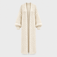 Cardigan Donna Oversize Longline Aperto Chunky Knit a Maglia | Beige Marrone Nero Giallo | Taglie S-3XL