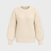Maglione Donna Cable-Knit Girocollo Manica Lunga | Beige Blu Rosa Azzurro Viola | Taglie S-3XL