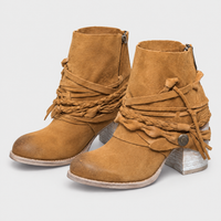 Stivaletti Donna Western Morbido Tacco a Blocco con Cinturini | Marrone Grigio | Taglie EU 35-43