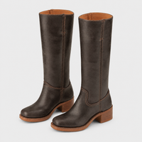 Stivali Donna al Ginocchio in Materiale Morbido Tacco a Blocco | Marrone Khaki Nero | Taglie EU 35-43