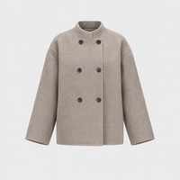 Cappotto Donna Pea Coat Doppiopetto con Collo Alto Rilassato Invernale | Taupe Grigio Nero Khaki | Taglie S-L