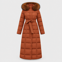 Cappotto Piumino Donna Lungo Trapuntato con Cintura Cappuccio e Bordo in Peluche | Sei Colori | Taglie S-2XL