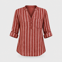 Blusa Donna Plus Size a Righe con Bottoni Manica Lunga Casual | Rosso Grigio Verde Blu Chiaro | Taglie S-5XL