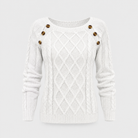 Maglione Donna Cable Knit Girocollo con Dettaglio Bottoni | Sette Colori | Range Ampio | Taglie S-2XL