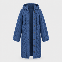Cardigan Donna Oversize Cable Knit con Cappuccio e Bottoni | Blu Argento Grigio Rosa | Taglie S-3XL