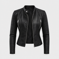 Giacca Biker Donna con Maniche Trapuntate dal Look Sleek con Zip | Nero | Range Taglie Plus | Taglie XS-4XL