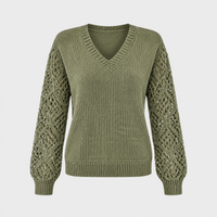 Maglione Donna Scollo a V con Manica a Traforo Vestibilità Regolare | Otto Colori | Taglie S-XL