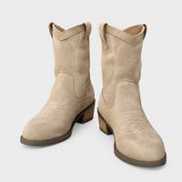 Stivaletti Cowboy Donna Western Morbido-Look con Cuciture Western | Grigio Khaki | Taglie EU 35-43