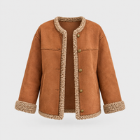 Giacca Donna Vestibilità Rilassata Foderata in Peluche Ecologico con Bottoni | Marrone | Taglie S-3XL
